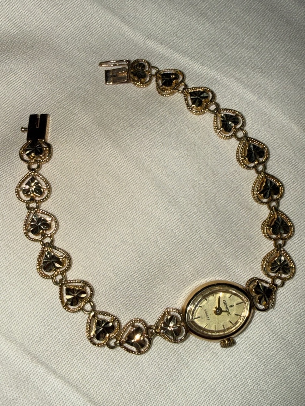 10K Gold Heart Link Women's Bracelet Watch - REAL Gold